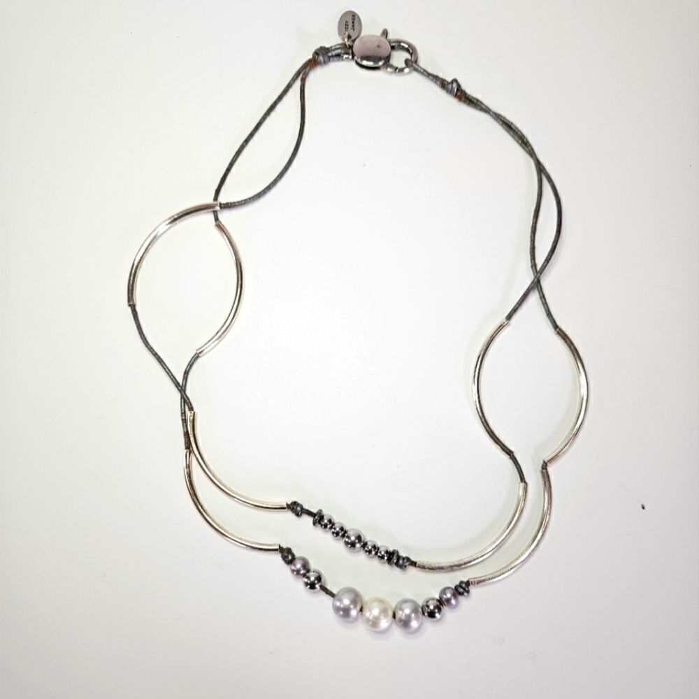 Lizzy James Handmade Maui Freshwater Pearl Leather Convertible Bracelet Necklace